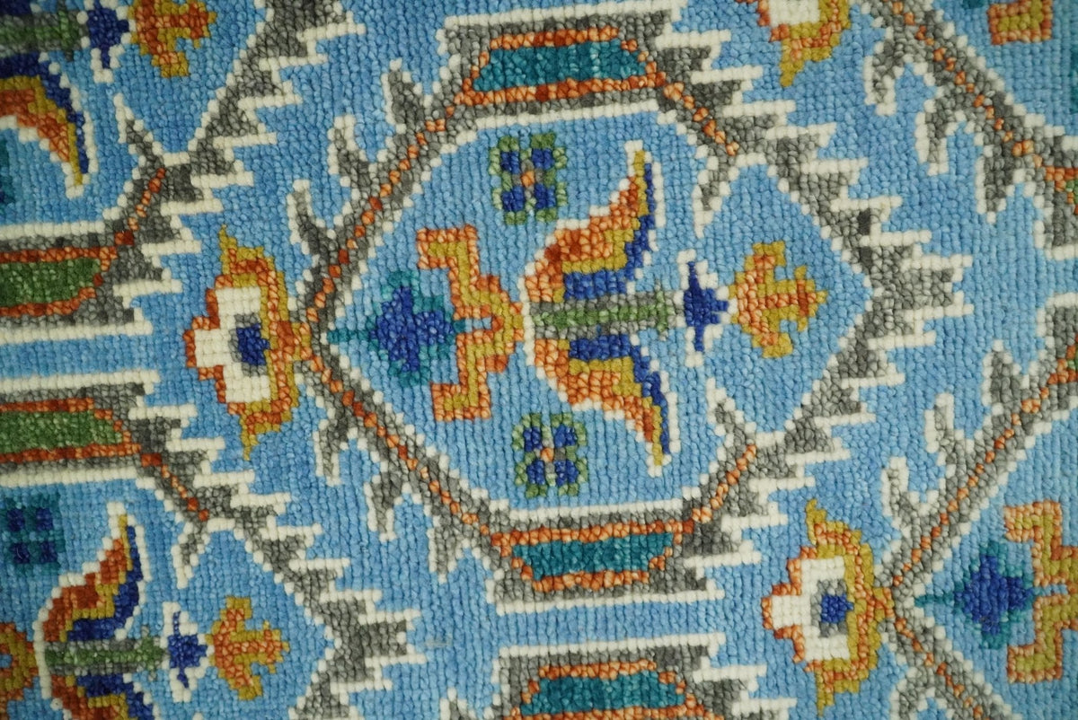Blue, Brown and Beige Hand Knotted Wool Antique Vintage Style wool Area Rug.