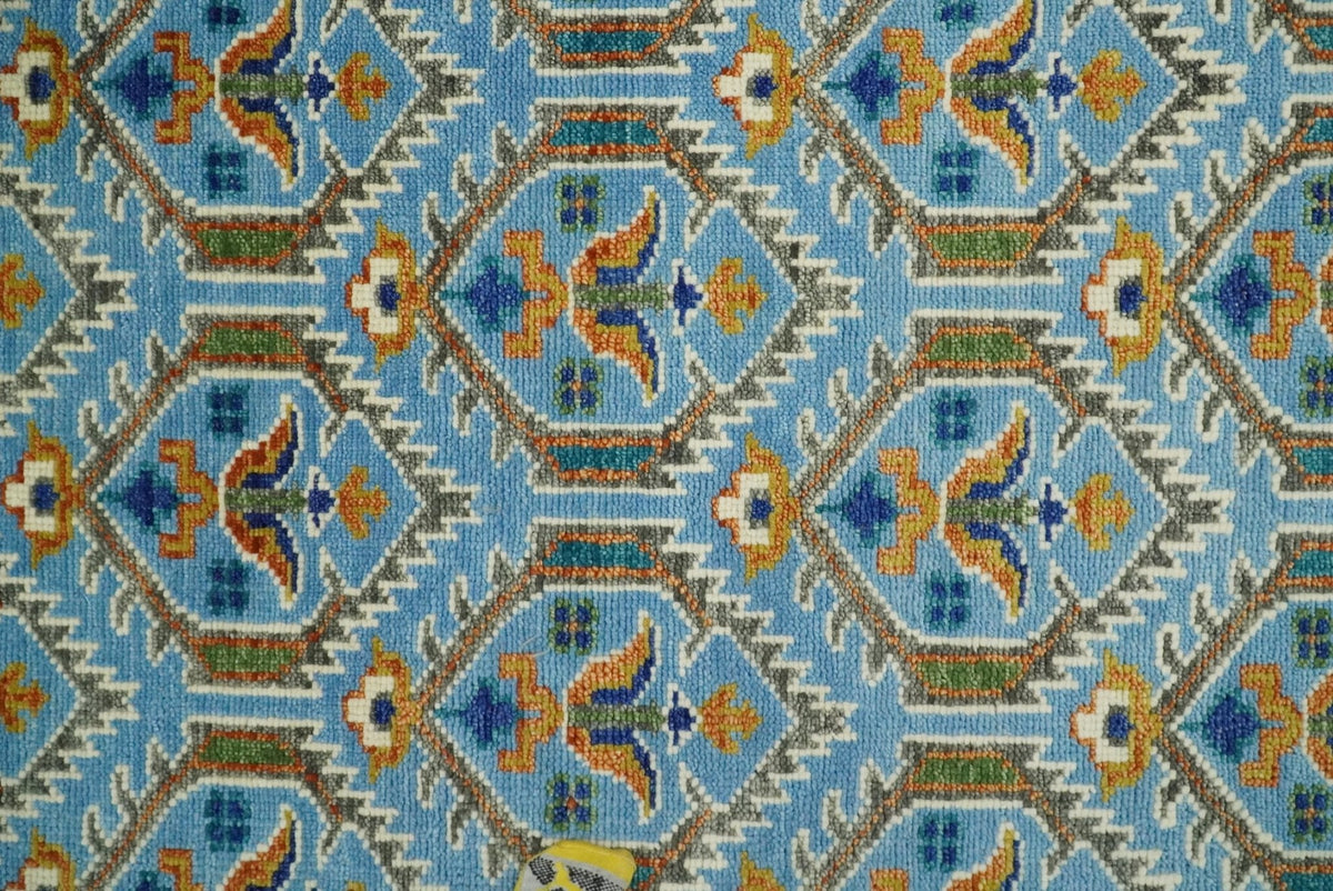 Blue, Brown and Beige Hand Knotted Wool Antique Vintage Style wool Area Rug.