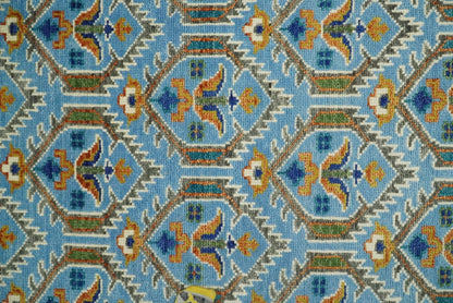 Blue, Brown and Beige Hand Knotted Wool Antique Vintage Style wool Area Rug.
