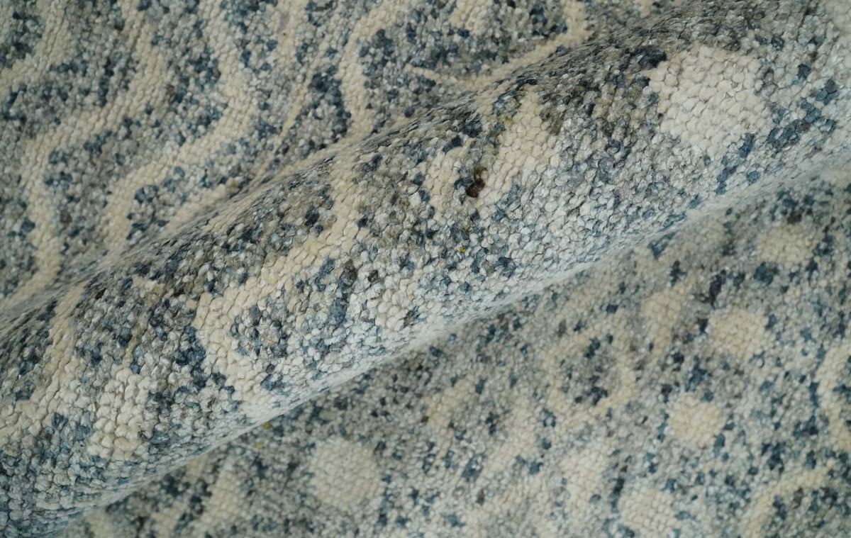 8x10 Hand Knotted Beige, Gray and Blue Modern Contemporary Southwestern Tribal Trellis Recycled Silk Area Rug | OP44.