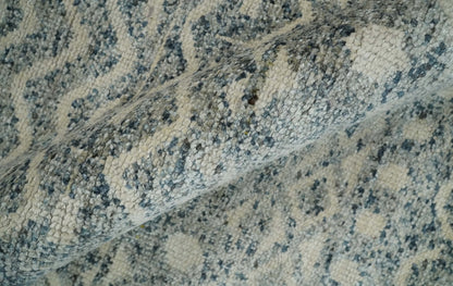8x10 Hand Knotted Beige, Gray and Blue Modern Contemporary Southwestern Tribal Trellis Recycled Silk Area Rug | OP44.