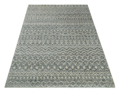 8x10 Hand Knotted Beige, Gray and Blue Modern Contemporary Southwestern Tribal Trellis Recycled Silk Area Rug | OP44.