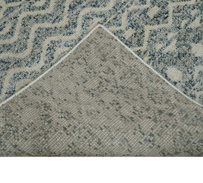 8x10 Hand Knotted Beige, Gray and Blue Modern Contemporary Southwestern Tribal Trellis Recycled Silk Area Rug | OP44.