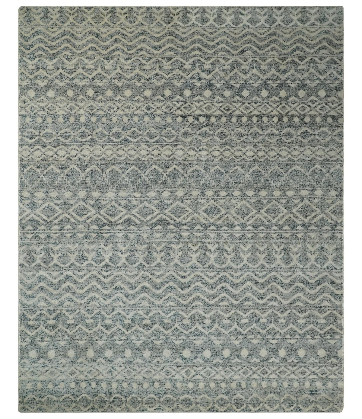 8x10 Hand Knotted Beige, Gray and Blue Modern Contemporary Southwestern Tribal Trellis Recycled Silk Area Rug | OP44.