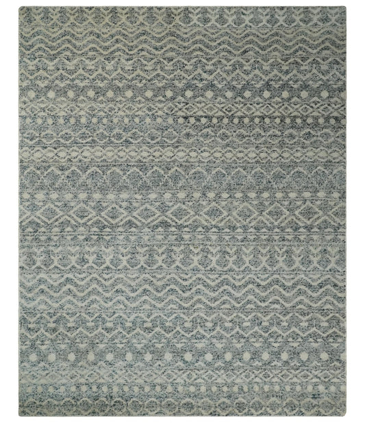 8x10 Hand Knotted Beige, Gray and Blue Modern Contemporary Southwestern Tribal Trellis Recycled Silk Area Rug | OP44.
