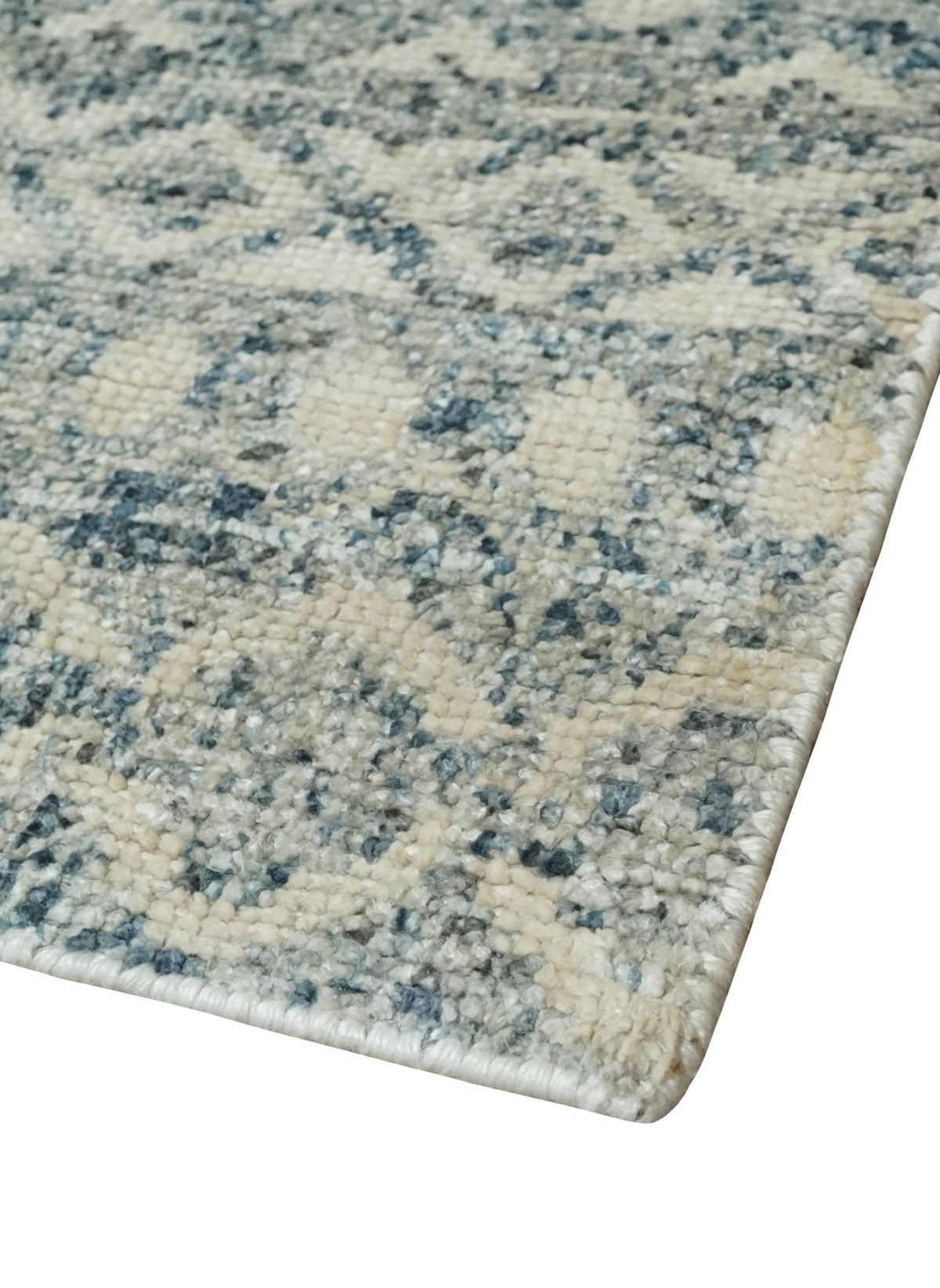 8x10 Hand Knotted Beige, Gray and Blue Modern Contemporary Southwestern Tribal Trellis Recycled Silk Area Rug | OP44.