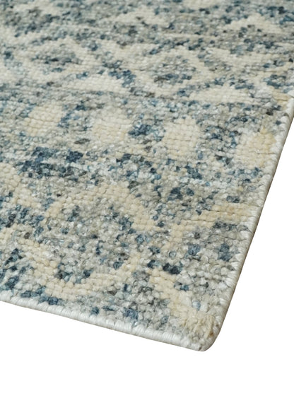 8x10 Hand Knotted Beige, Gray and Blue Modern Contemporary Southwestern Tribal Trellis Recycled Silk Area Rug | OP44.