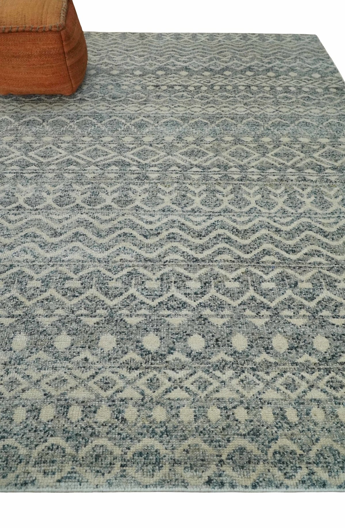 8x10 Hand Knotted Beige, Gray and Blue Modern Contemporary Southwestern Tribal Trellis Recycled Silk Area Rug | OP44.
