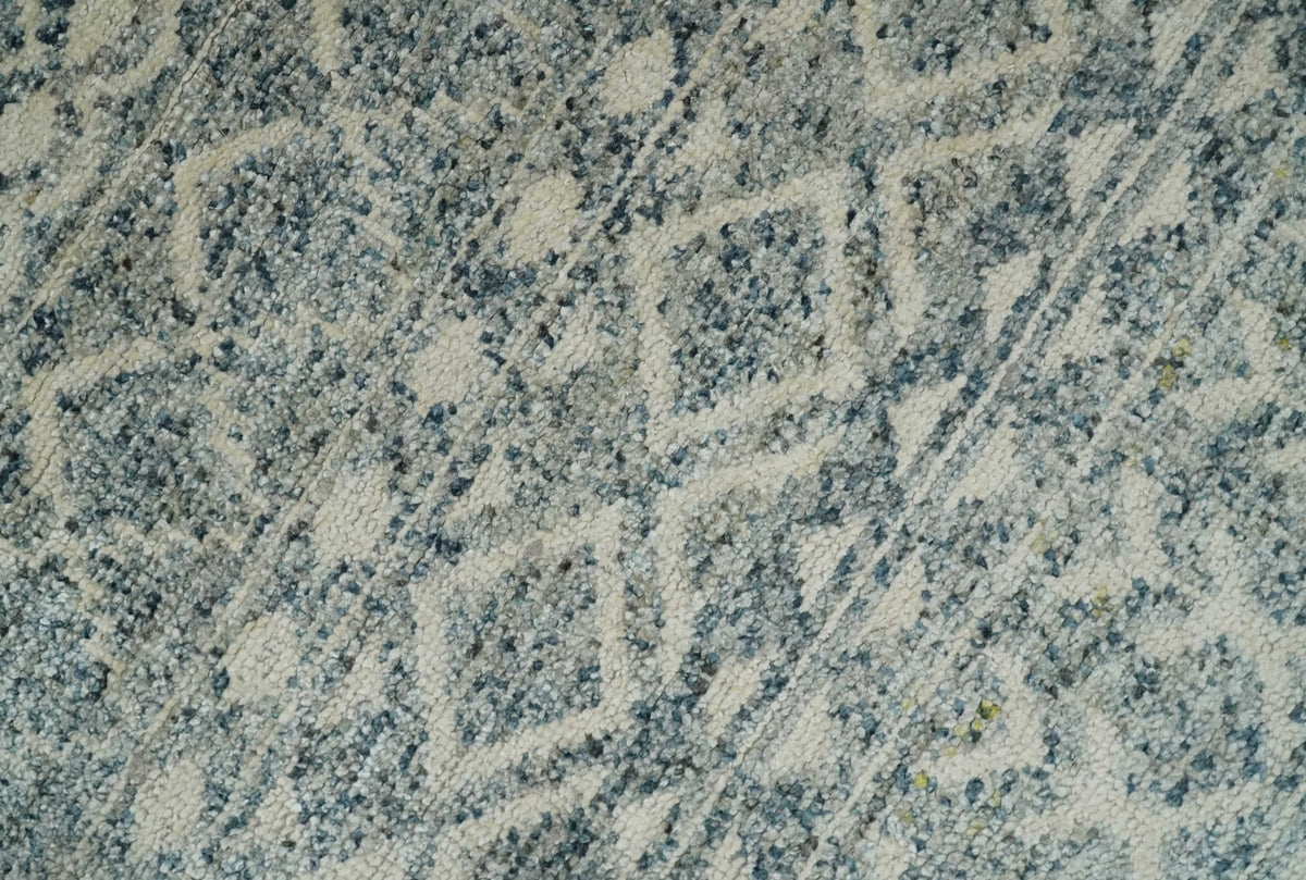 8x10 Hand Knotted Beige, Gray and Blue Modern Contemporary Southwestern Tribal Trellis Recycled Silk Area Rug | OP44.