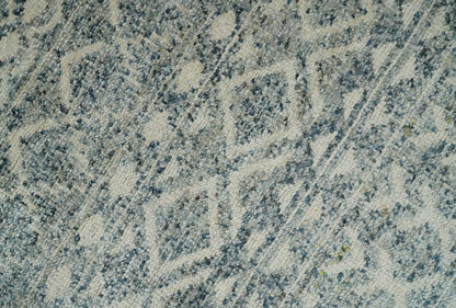 8x10 Hand Knotted Beige, Gray and Blue Modern Contemporary Southwestern Tribal Trellis Recycled Silk Area Rug | OP44.