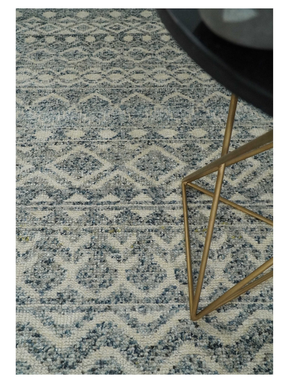 8x10 Hand Knotted Beige, Gray and Blue Modern Contemporary Southwestern Tribal Trellis Recycled Silk Area Rug | OP44.