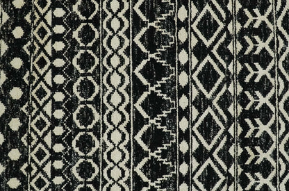 Hand Knotted Black and Ivory Modern Contemporary Southwestern Tribal Trellis Recycled Silk Area Rug.