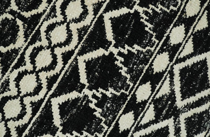 Hand Knotted Black and Ivory Modern Contemporary Southwestern Tribal Trellis Recycled Silk Area Rug.