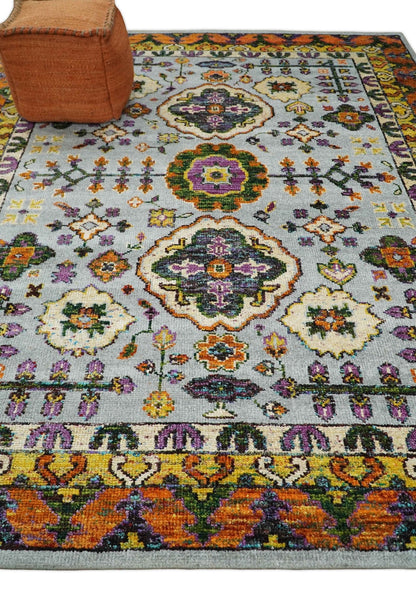 8x10 and 9x12 Hand Knotted Silver, Rust and Gold Persian Oushak made of Recycled Silk Area Rug.