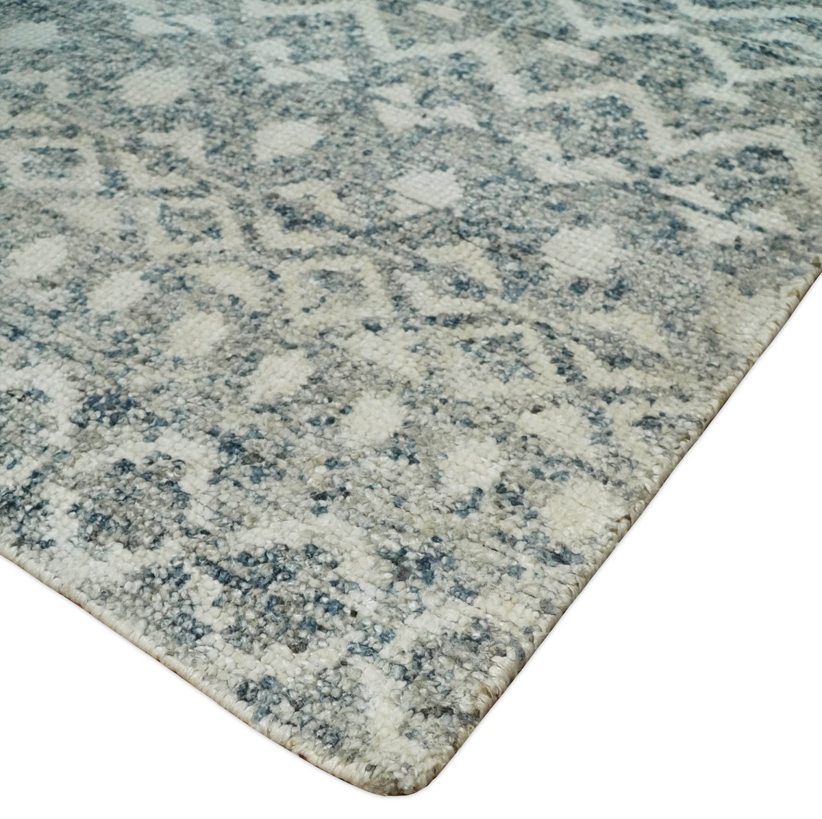 8x10 Hand Knotted Ivory and Gray Modern Contemporary Southwestern Tribal Trellis Recycled Silk Area Rug.