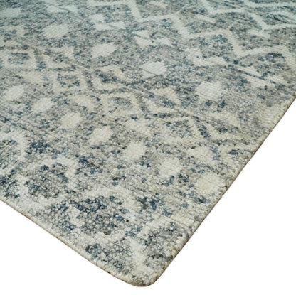 8x10 Hand Knotted Ivory and Gray Modern Contemporary Southwestern Tribal Trellis Recycled Silk Area Rug.