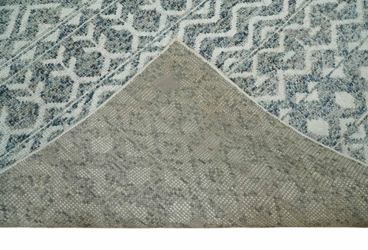 8x10 Hand Knotted Ivory and Gray Modern Contemporary Southwestern Tribal Trellis Recycled Silk Area Rug.