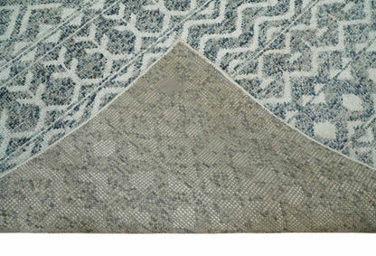 8x10 Hand Knotted Ivory and Gray Modern Contemporary Southwestern Tribal Trellis Recycled Silk Area Rug.