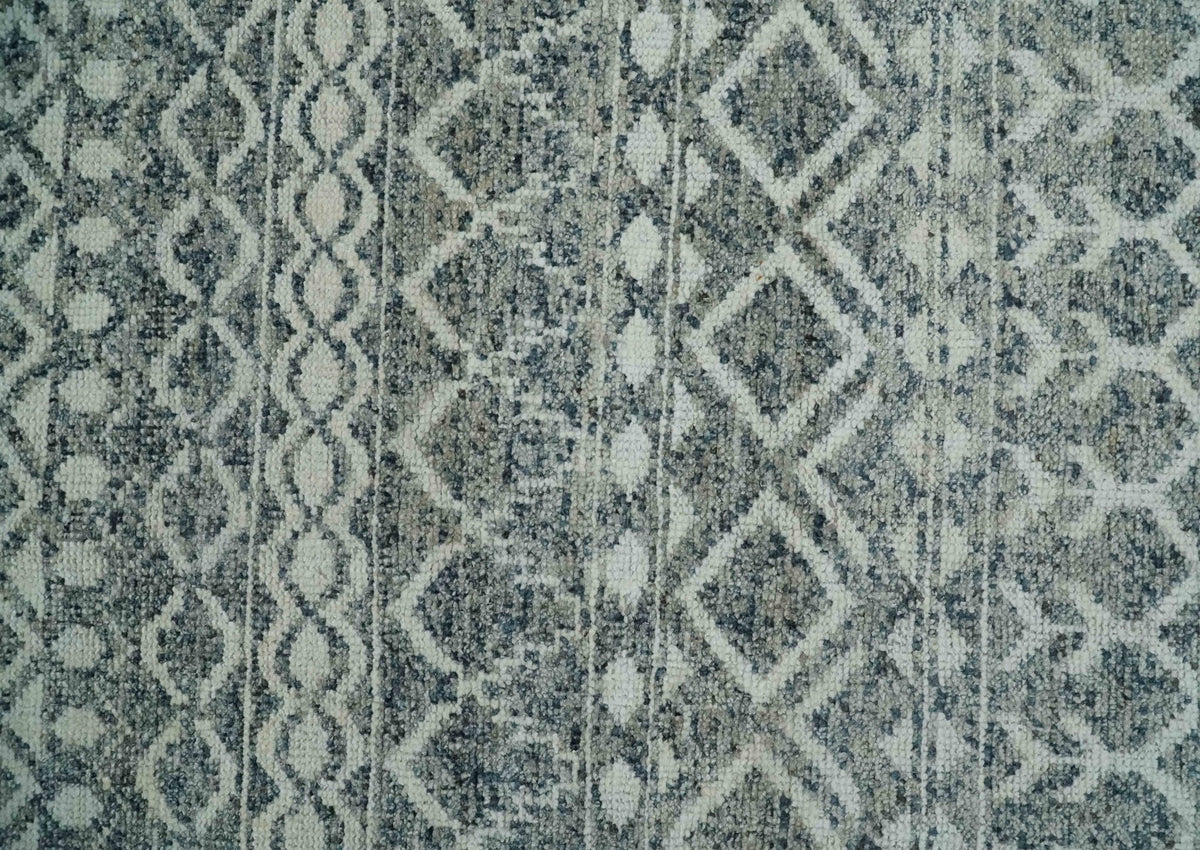 8x10 Hand Knotted Ivory and Gray Modern Contemporary Southwestern Tribal Trellis Recycled Silk Area Rug.