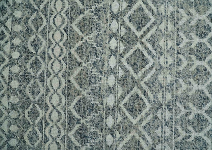 8x10 Hand Knotted Ivory and Gray Modern Contemporary Southwestern Tribal Trellis Recycled Silk Area Rug.