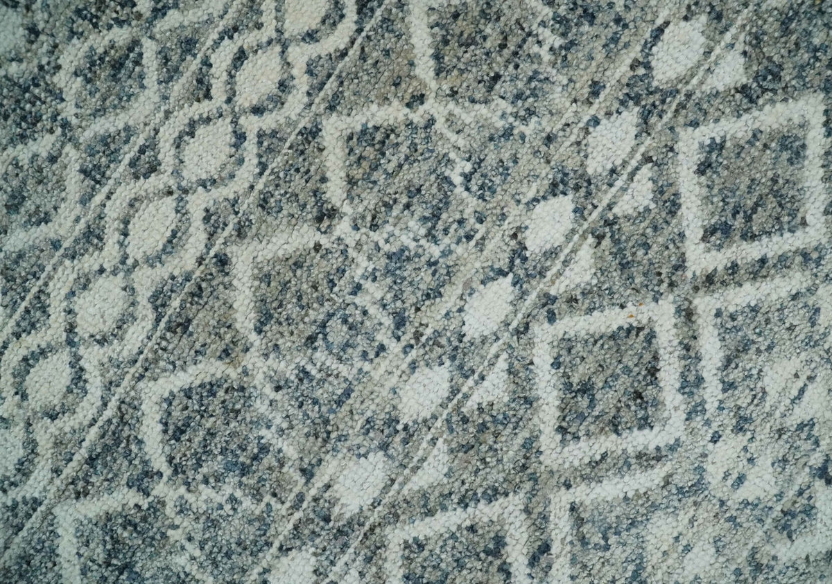 8x10 Hand Knotted Ivory and Gray Modern Contemporary Southwestern Tribal Trellis Recycled Silk Area Rug.