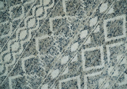 8x10 Hand Knotted Ivory and Gray Modern Contemporary Southwestern Tribal Trellis Recycled Silk Area Rug.