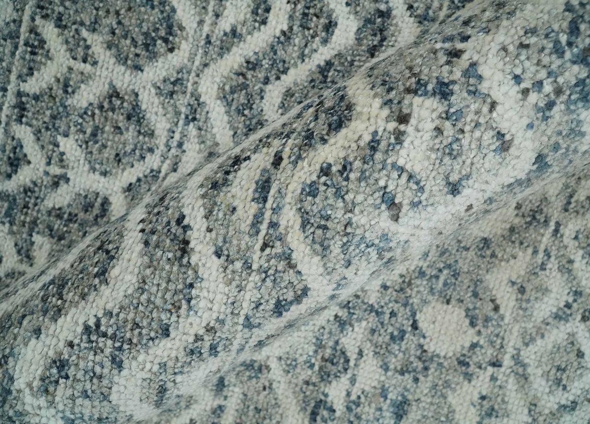 8x10 Hand Knotted Ivory and Gray Modern Contemporary Southwestern Tribal Trellis Recycled Silk Area Rug.