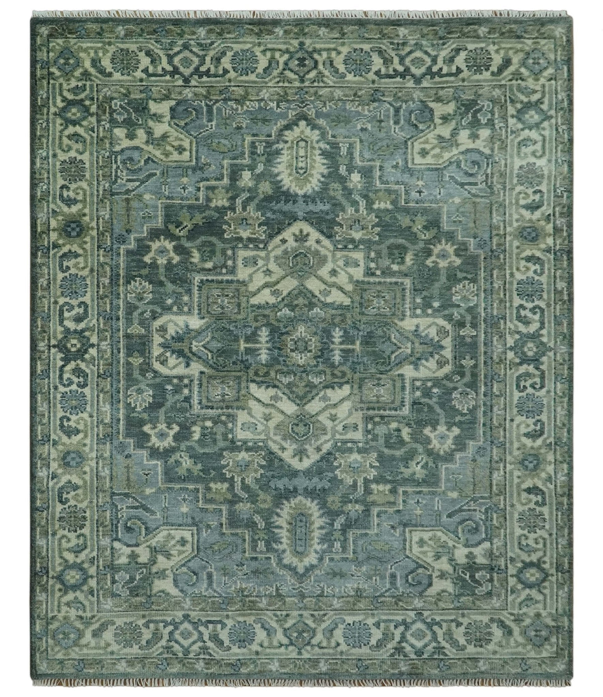 Hand Knotted Ivory, and Shades of Gray Traditional Custom made wool rug.