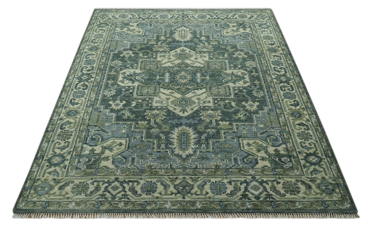 Hand Knotted Ivory, and Shades of Gray Traditional Custom made wool rug.