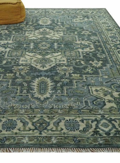 Hand Knotted Ivory, and Shades of Gray Traditional Custom made wool rug.