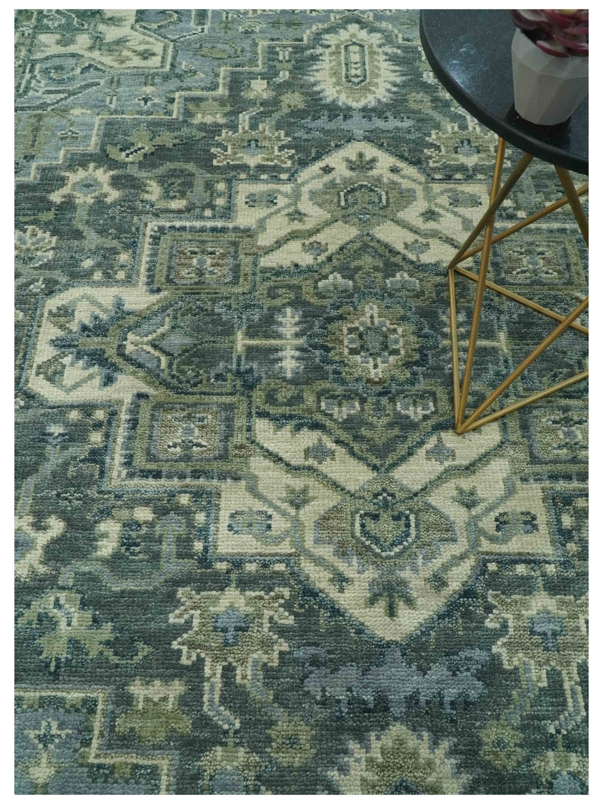 Hand Knotted Ivory, and Shades of Gray Traditional Custom made wool rug.