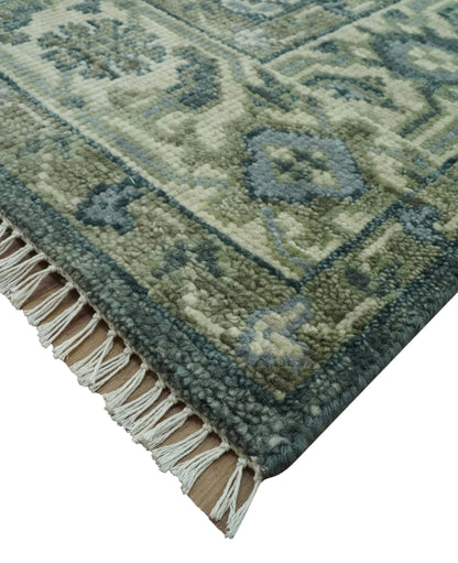 Hand Knotted Ivory, and Shades of Gray Traditional Custom made wool rug.