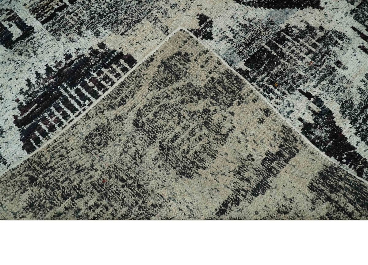4x6 and 8x10 Hand Knotted Ivory, Charcoal and Brown  Antique Persian Style  Recycled Silk Area Rug.
