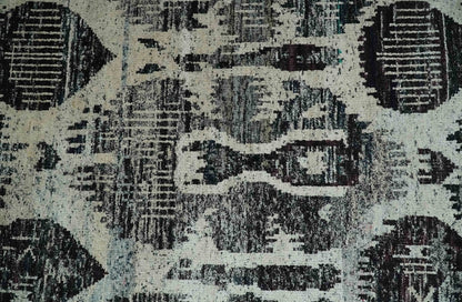 4x6 and 8x10 Hand Knotted Ivory, Charcoal and Brown  Antique Persian Style  Recycled Silk Area Rug.