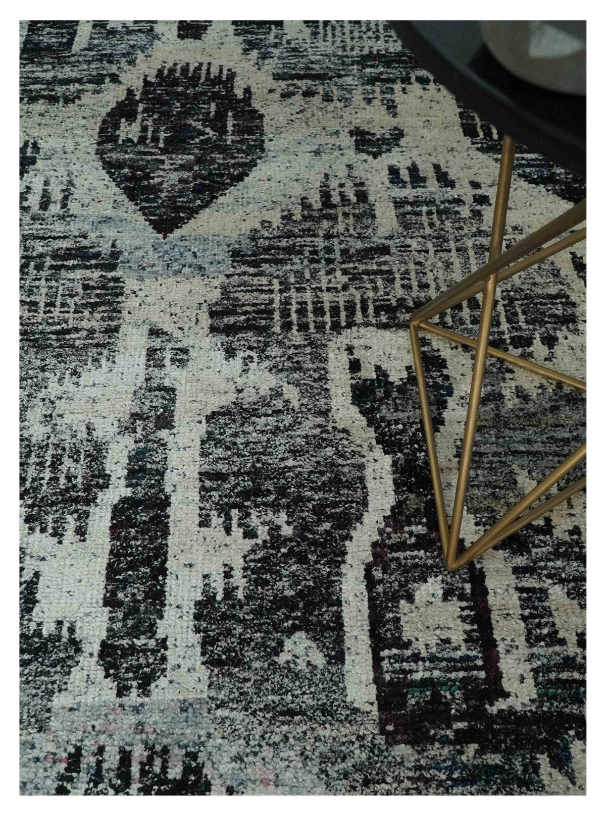 4x6 and 8x10 Hand Knotted Ivory, Charcoal and Brown  Antique Persian Style  Recycled Silk Area Rug.