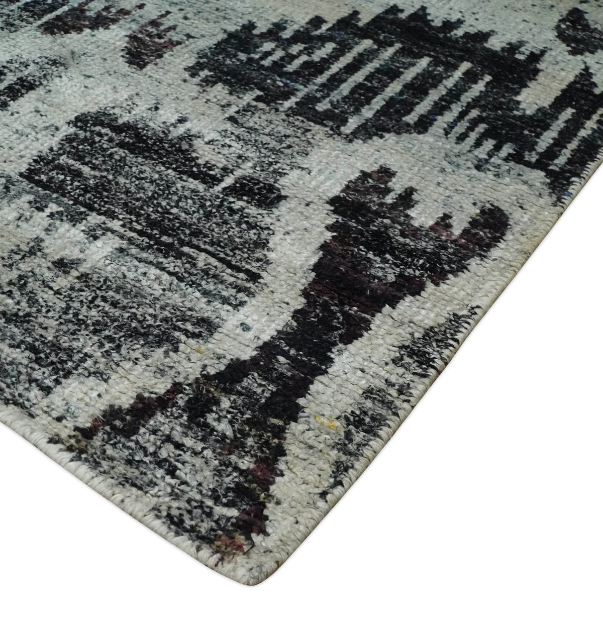 4x6 and 8x10 Hand Knotted Ivory, Charcoal and Brown  Antique Persian Style  Recycled Silk Area Rug.
