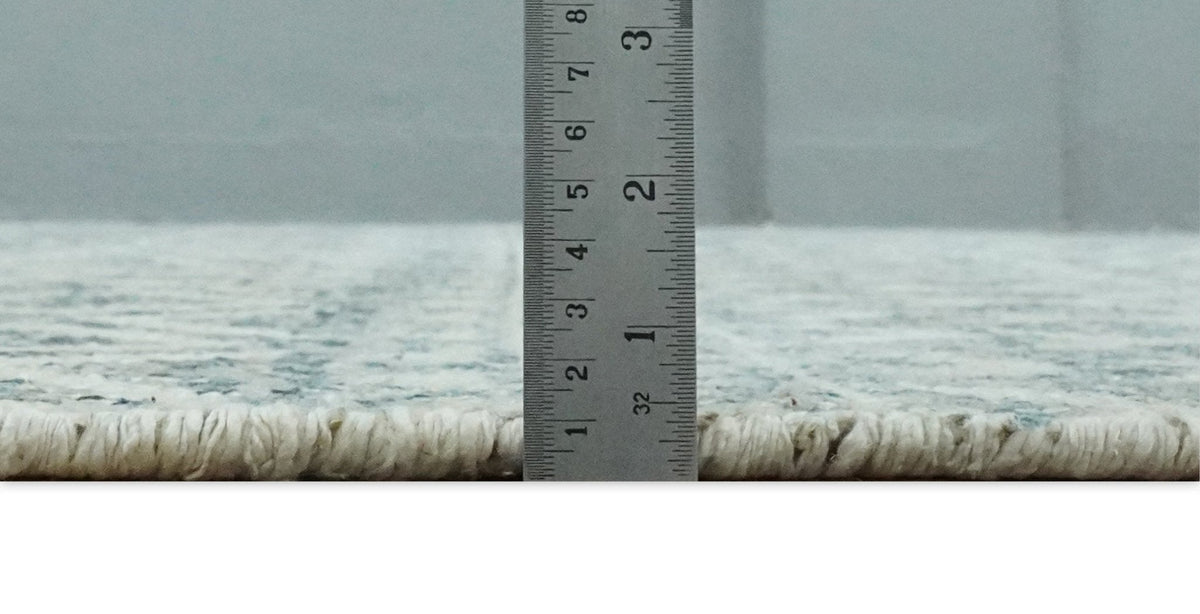 8x10 Hand Knotted Ivory, Gray and Blue Modern Contemporary Southwestern Tribal Trellis Recycled Silk Area Rug.
