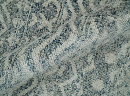 8x10 Hand Knotted Ivory, Gray and Blue Modern Contemporary Southwestern Tribal Trellis Recycled Silk Area Rug.