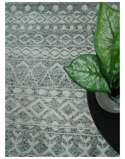8x10 Hand Knotted Ivory, Gray and Blue Modern Contemporary Southwestern Tribal Trellis Recycled Silk Area Rug.