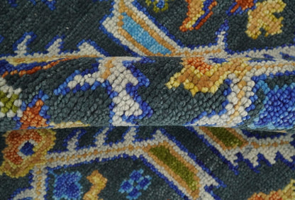 Hand Knotted Blue, Gold and Moss Green Vintage Style Custom Made wool Area Rug.