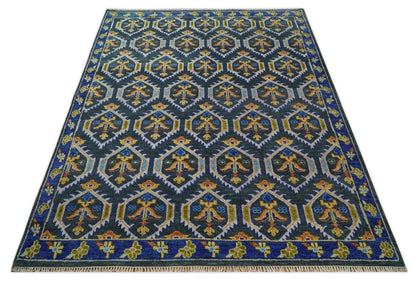 Hand Knotted Blue, Gold and Moss Green Vintage Style Custom Made wool Area Rug.