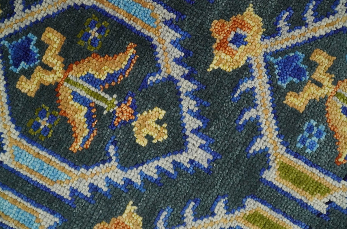 Hand Knotted Blue, Gold and Moss Green Vintage Style Custom Made wool Area Rug.
