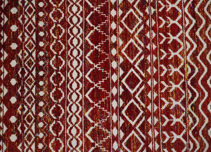 8x10 Hand Knotted Rust, Gold and White Modern Contemporary Southwestern Tribal Trellis Recycled Silk Area Rug.