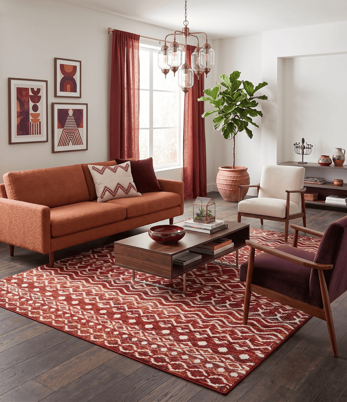 8x10 Hand Knotted Rust, Gold and White Modern Contemporary Southwestern Tribal Trellis Recycled Silk Area Rug.