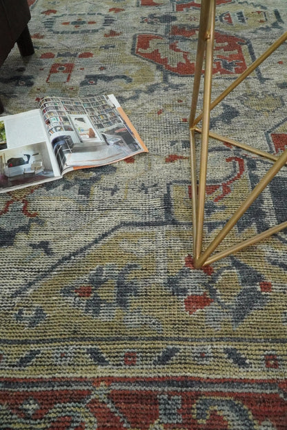 Distressed finished Beige and Brown Traditional Heriz Hand Knotted Wool Area Rug.