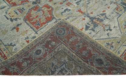 Distressed finished Beige and Brown Traditional Heriz Hand Knotted Wool Area Rug.