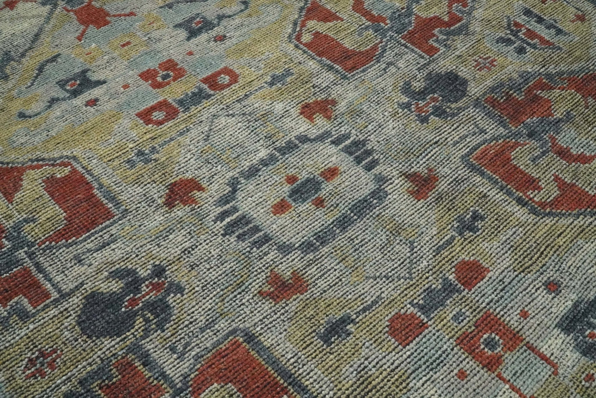 Distressed finished Beige and Brown Traditional Heriz Hand Knotted Wool Area Rug.