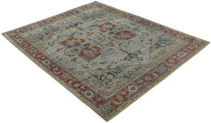 Distressed finished Beige and Brown Traditional Heriz Hand Knotted Wool Area Rug.