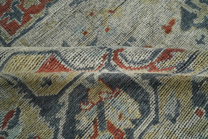 Distressed finished Beige and Brown Traditional Heriz Hand Knotted Wool Area Rug.