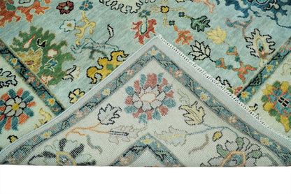 Vibrant Colorful Aqua, Ivory, Gold and Rust Hand Knotted Traditional Oushak Multi Size wool Area Rug.